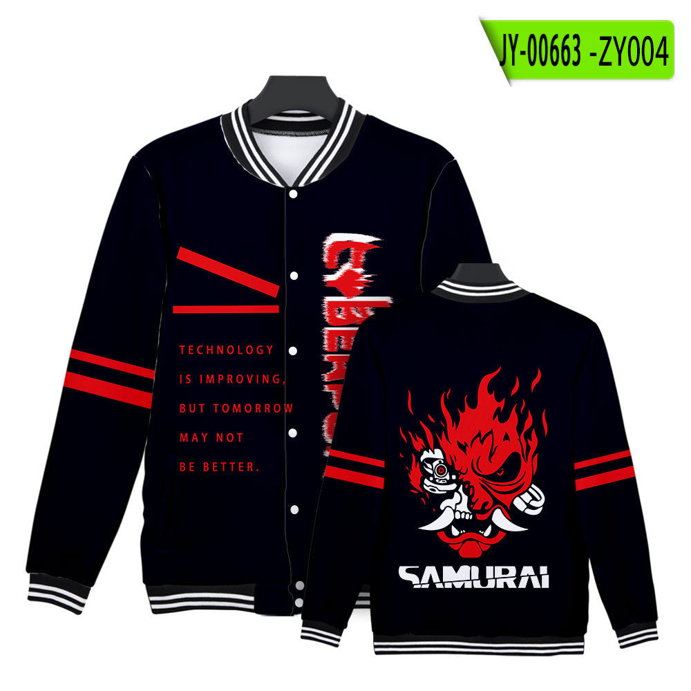 Cyberpunk 2077 Jacket Baseball Uniform Long Sleeve Fleece Button Jacket