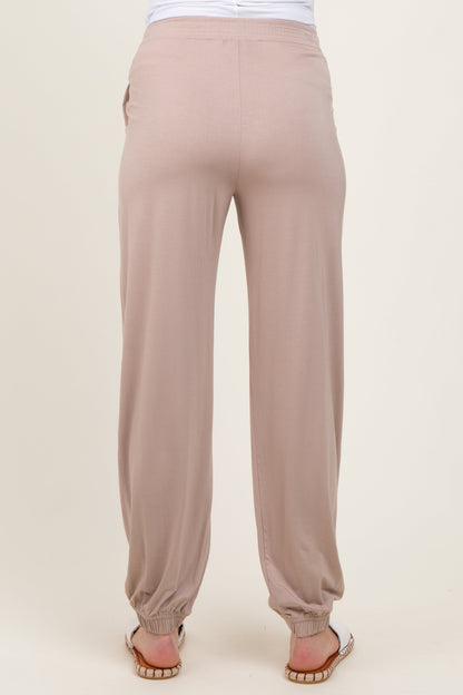 Beige Drawstring Maternity Jogger Pants