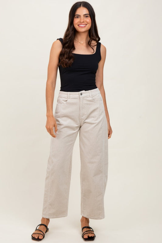 Beige Corduroy Wide Leg Pants