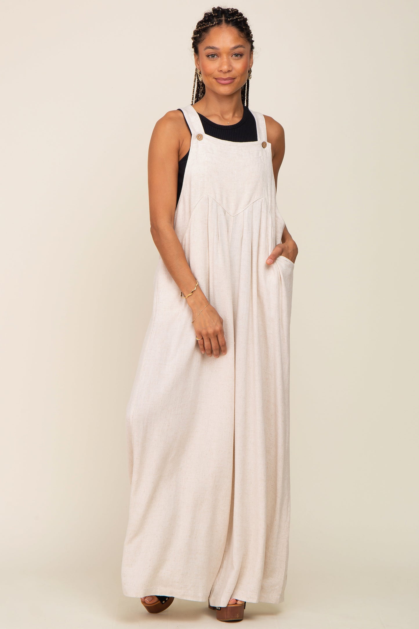 Beige Sleeveless Wide Leg Jumpsuit
