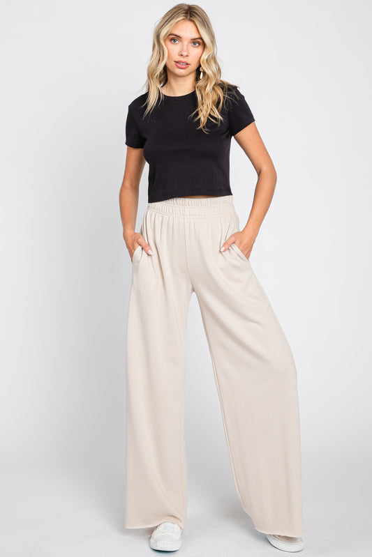 Beige Soft Fleece Wide Leg Lounge Pants