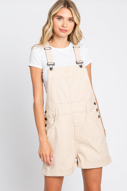 Beige Front Pocket Overall Shorts
