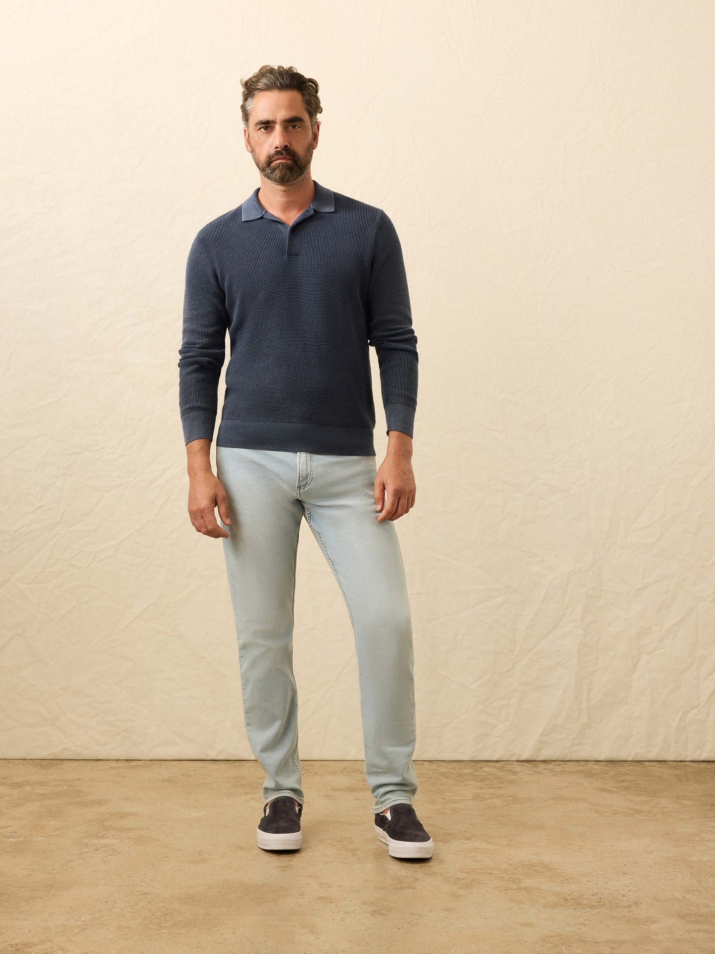 Long-Sleeve Sunwashed Sweater Polo - Blue Nights