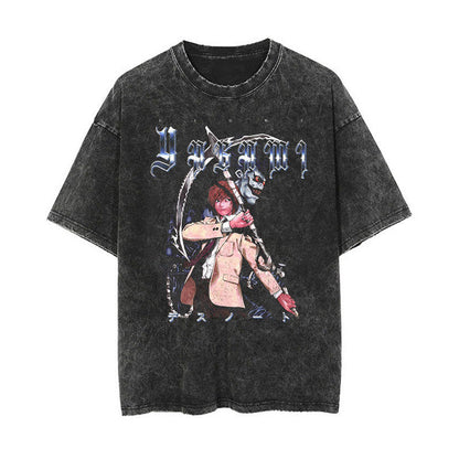 Cotton washed summer retro T-shirt rap men's and women's short sleeves