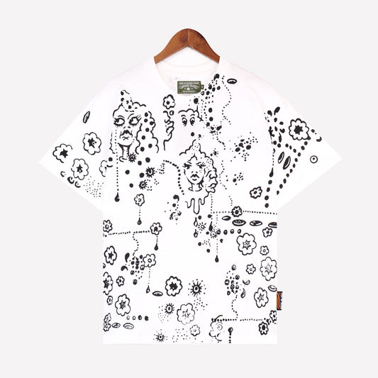 Denim Tears T Shirts D.T Kapok Full Printed Graffiti Printing Short Sleeve T-shirt