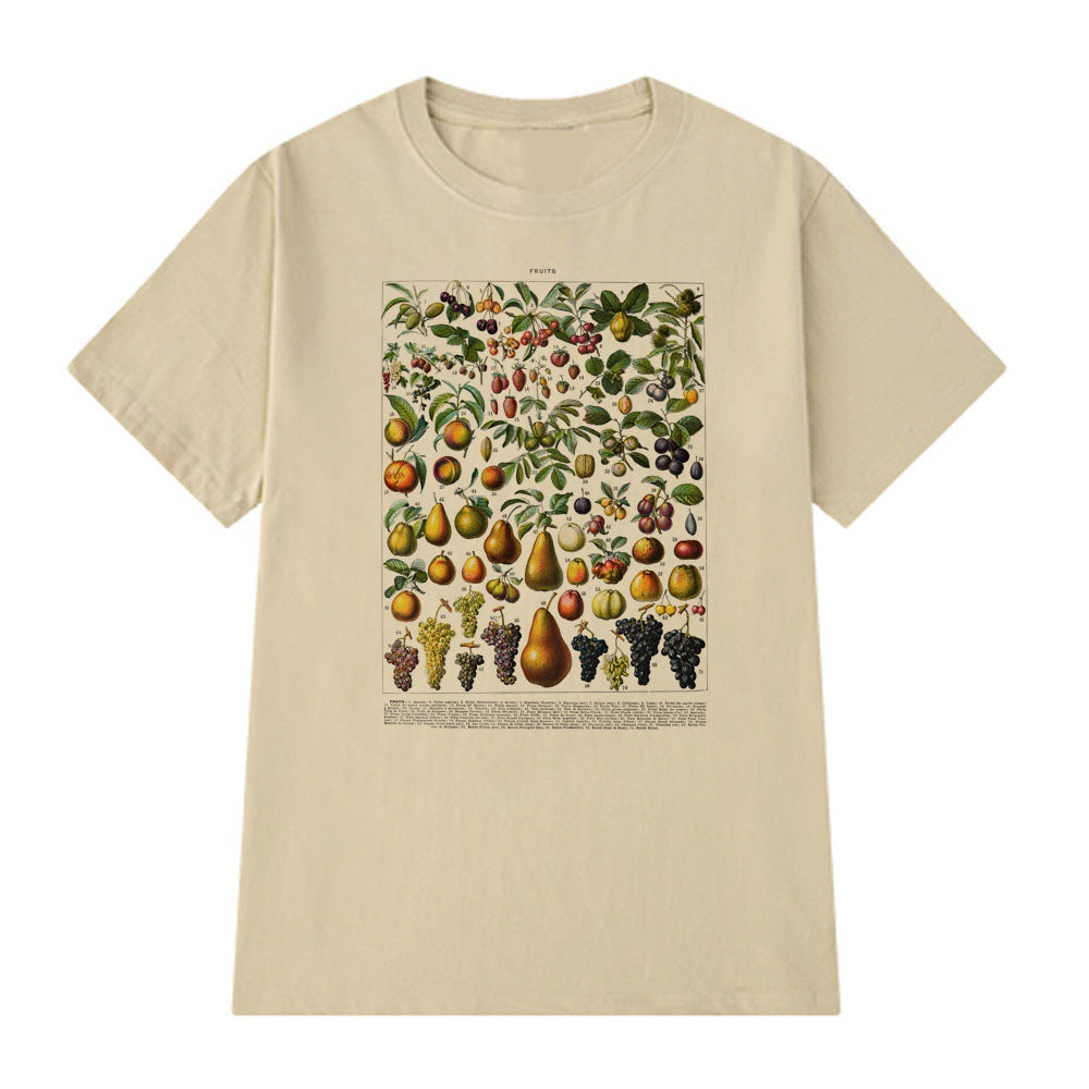 Boho Style Casual Floral Print Top Vintage Fruit