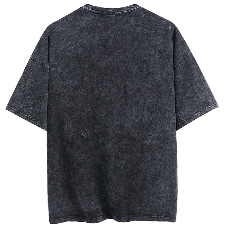 Cotton Washed Summer Vintage Printed T-Shirt Hip Hop Rap Men's and Women's Short Sleeves