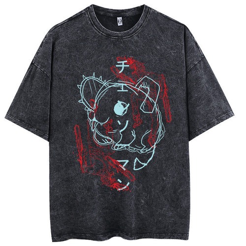 Chainsaw man washing old fun cartoon print cartoon style