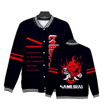 Cyberpunk 2077 Jacket Baseball Uniform Long Sleeve Fleece Button Jacket