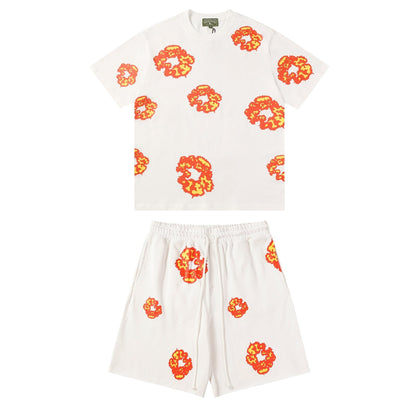 Denim Tears Outfit:T Shirt/Shorts (Separate Purchase Options) Flame Short Sleeve T-shirt Sports Casual Shorts Suit
