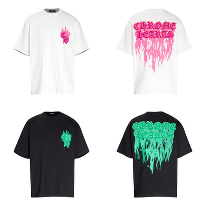 CHH Chrome Heart T Shirts Croix Flame Sanskrit Embroidery Printed T-Shirt Fashion Short Sleeve