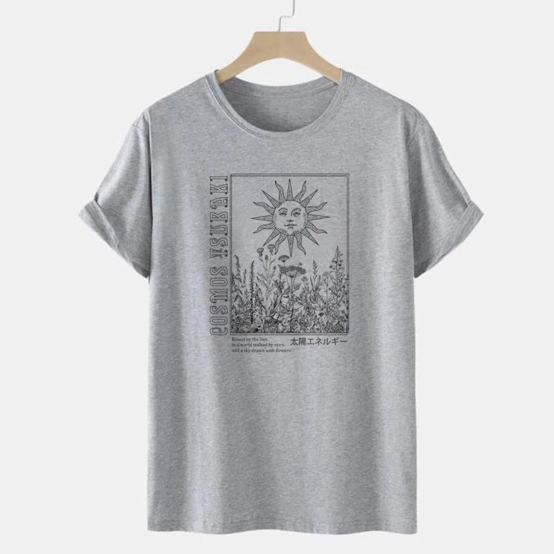 Celestial Sun Floral Print T-Shirts Female Vintage Boho