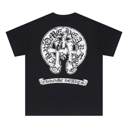 CHH Chrome Heart T Shirts Croix Sanskrit Cross Horseshoe Old T-Shirt