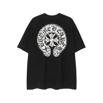 CHH Chrome Heart T Shirts Horseshoe Cross Old Retro Fashion Men's and Women's Short Sleeve T-Shirt