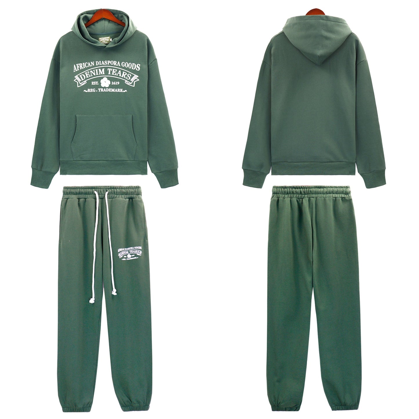 Denim Tears Outfit:Hoodie/Sweatpants (Separate Purchase Options) Kapok Letter Hooded Sweater Trousers Sports Suit