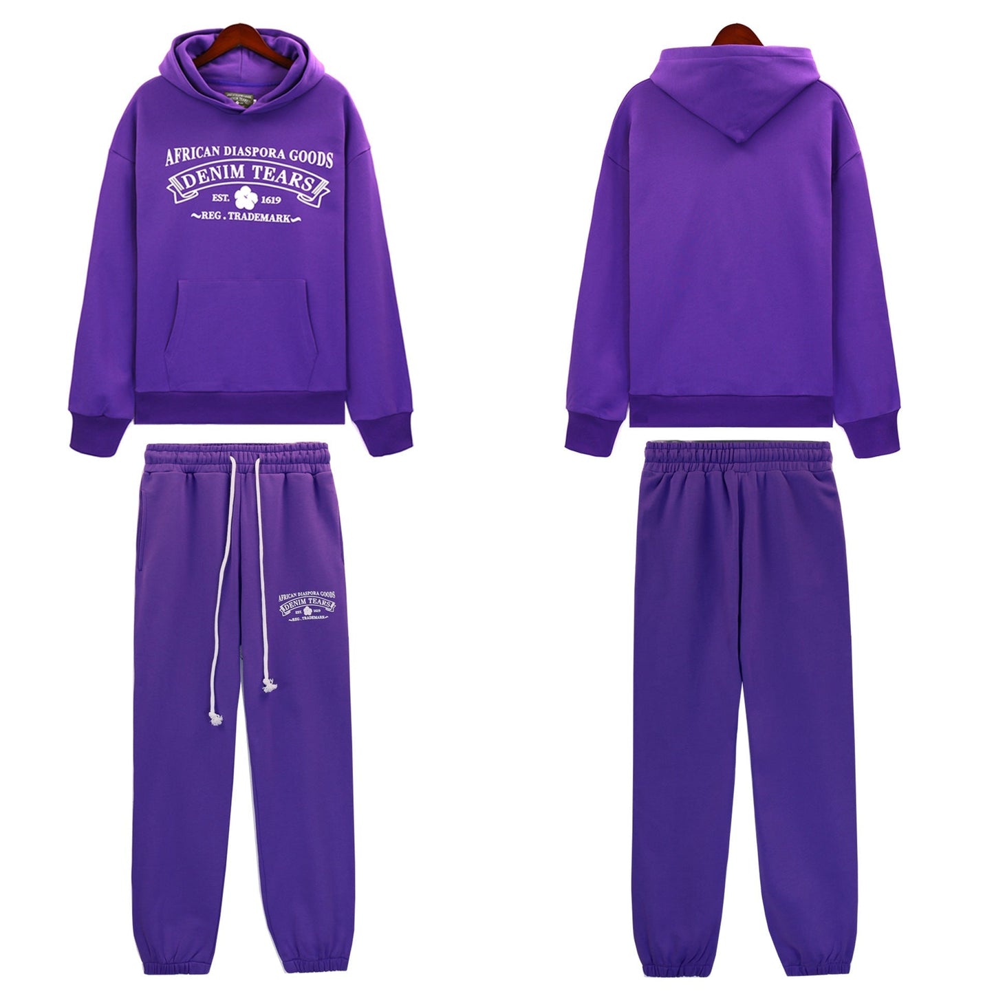 Denim Tears Outfit:Hoodie/Sweatpants (Separate Purchase Options) Kapok Letter Hooded Sweater Trousers Sports Suit