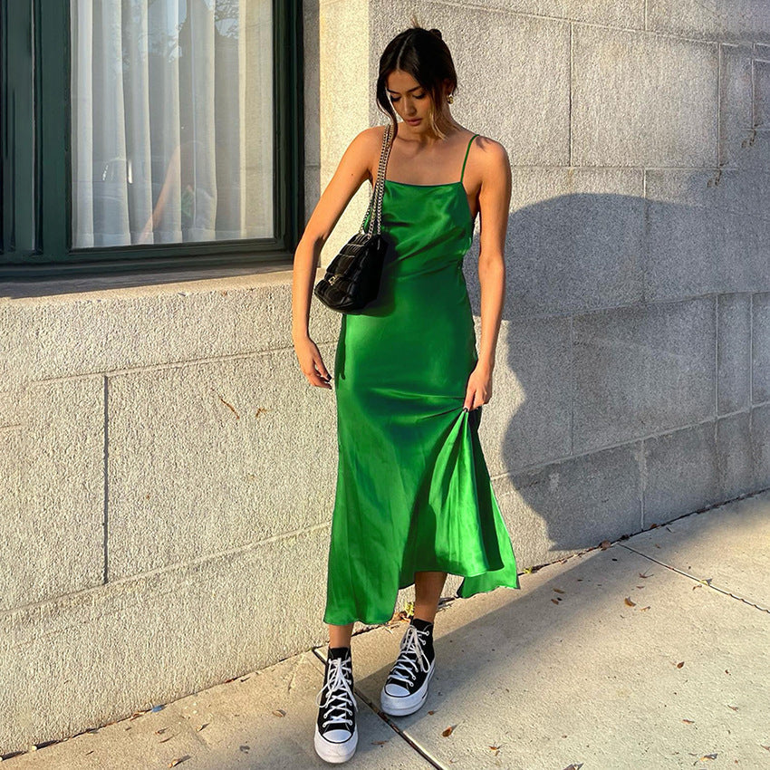 Corset Dress Summer Suspenders Ice Silk Imitation Silk Dress