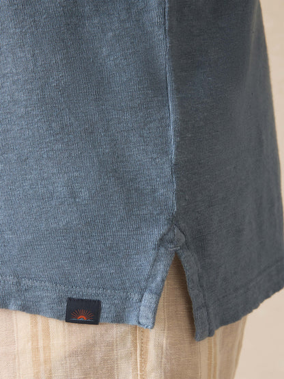 Short-Sleeve Linen Polo - Deep Marine
