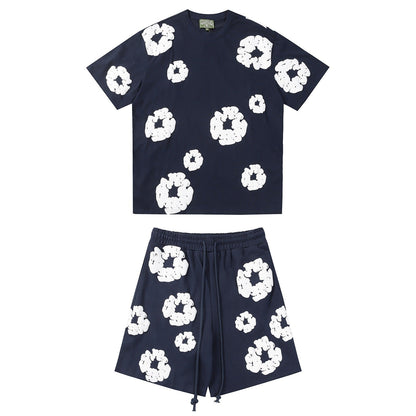 Denim Tears Outfit:T Shirt/Shorts (Separate Purchase Options) Puff Print Short Sleeve T-shirt Loose Couple Shorts Suit