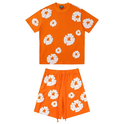 Denim Tears Outfit:T Shirt/Shorts (Separate Purchase Options) Puff Print Short Sleeve T-shirt Loose Couple Shorts Suit
